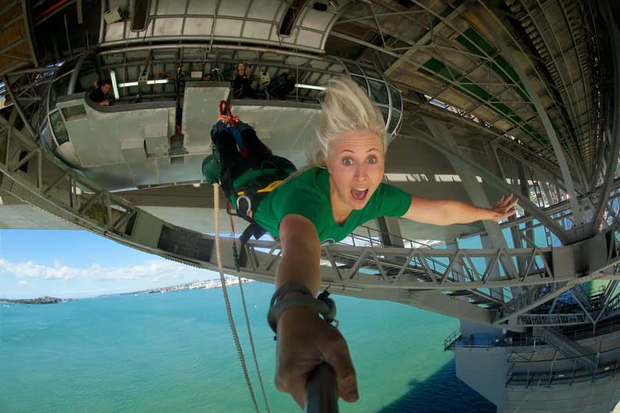 Auckland Harbour Bridge Climb & Bungy Combo - Reaching the 40-metre bungy pod