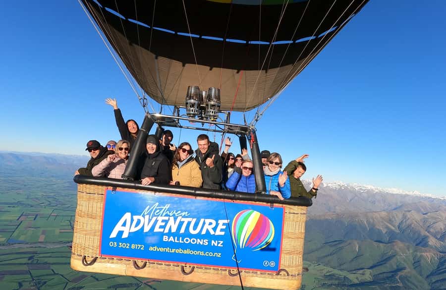 From Methven: Hot Air Balloon Flight in Canterbury with Wine - Floating above the Canterbury Plains near Mt Hutt