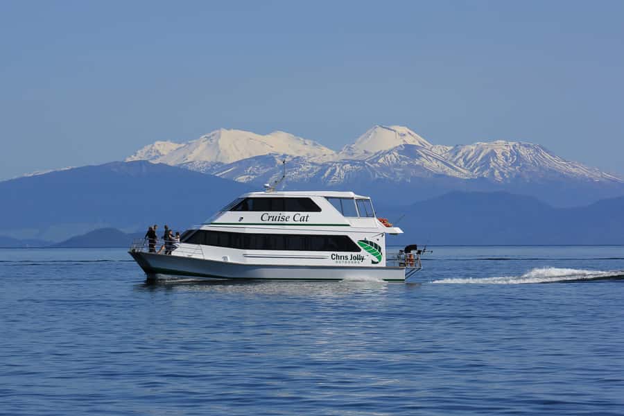 Lake Taupo: 1.5-Hour Māori Rock Carvings Cruise - Boarding the Chris Jolly Outdoors catamaran