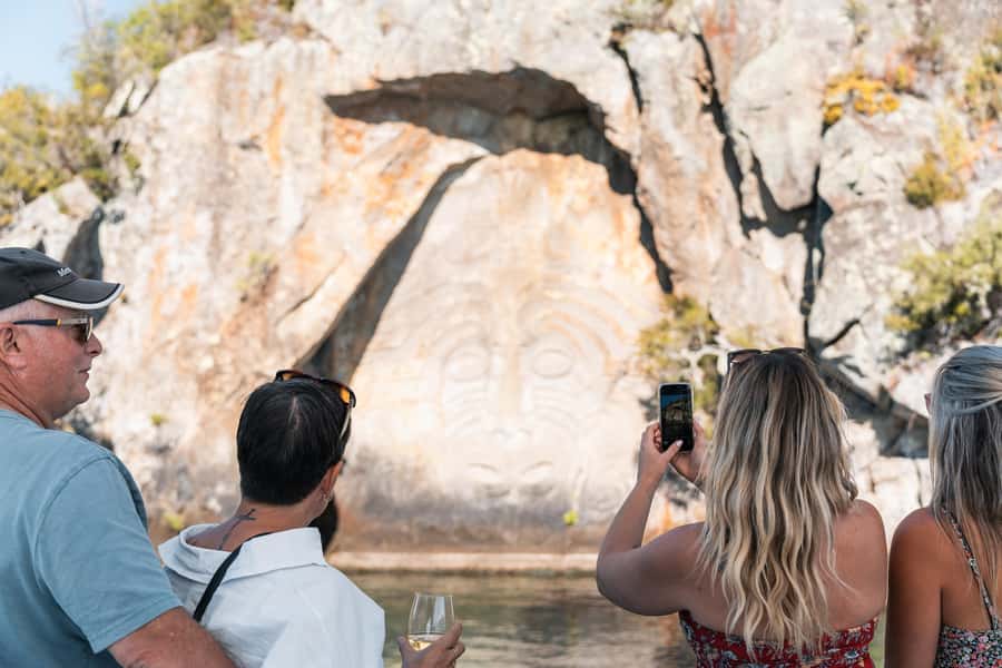 Lake Taupo: Luxury Sailing Catamaran to Māori Rock Carvings - Reaching the Māori Rock Carvings