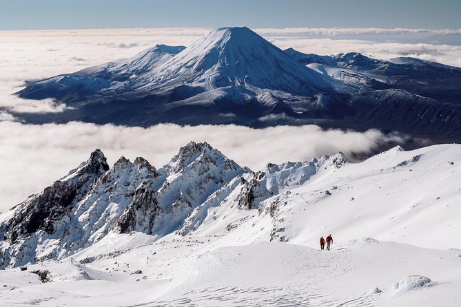 Premium Tongariro Crossing Guided Group Walk - Mt Ruapehu and Mt Ngauruhoe add scale to the day