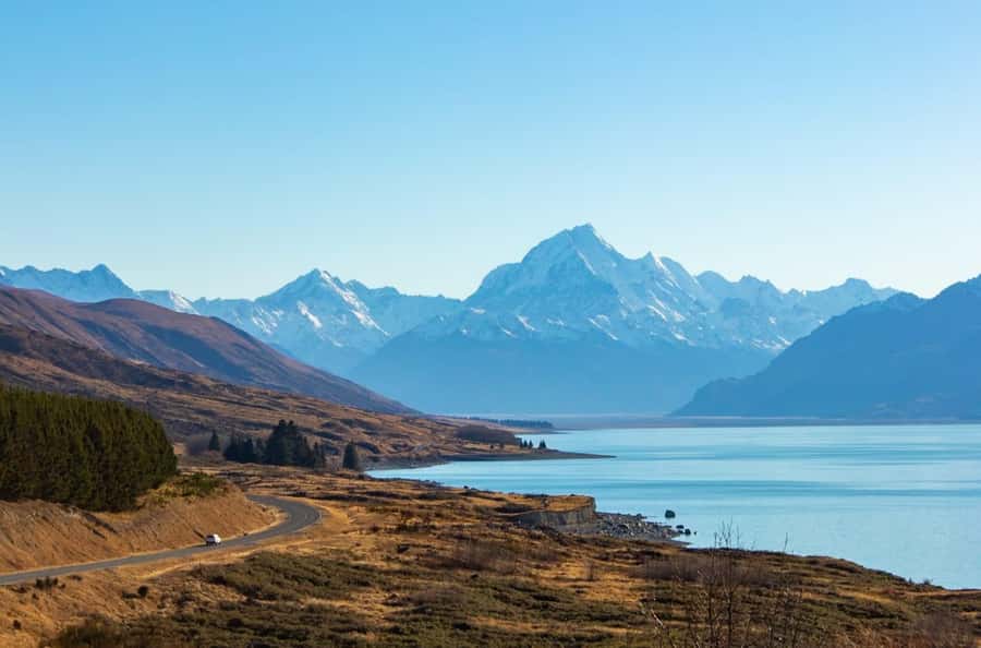 Queenstown to Christchurch via Mt Cook One-Way Tour - Lake Pukaki and the first Mt Cook view