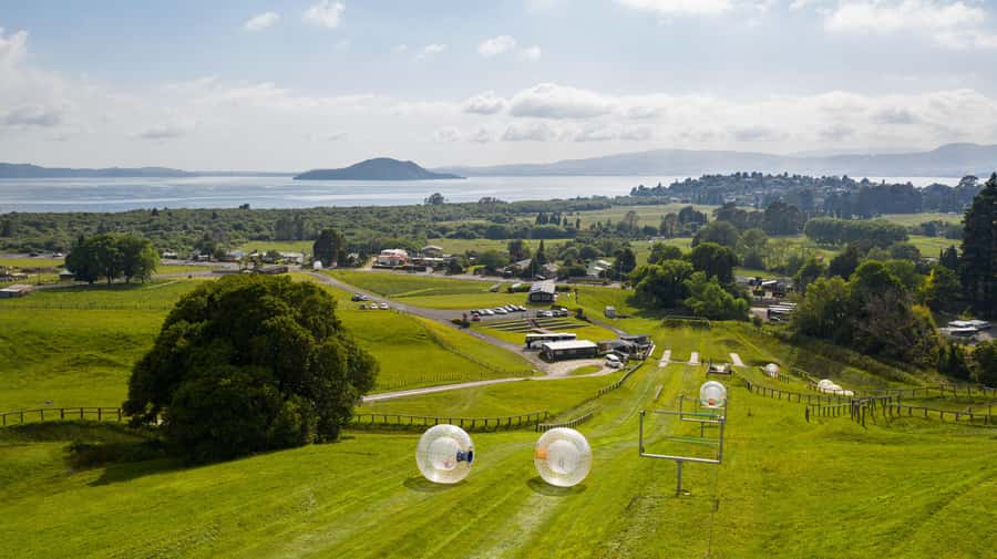 Rotorua: ZORB Inflatable Ball Rides - Hot tubs make the wet part easier